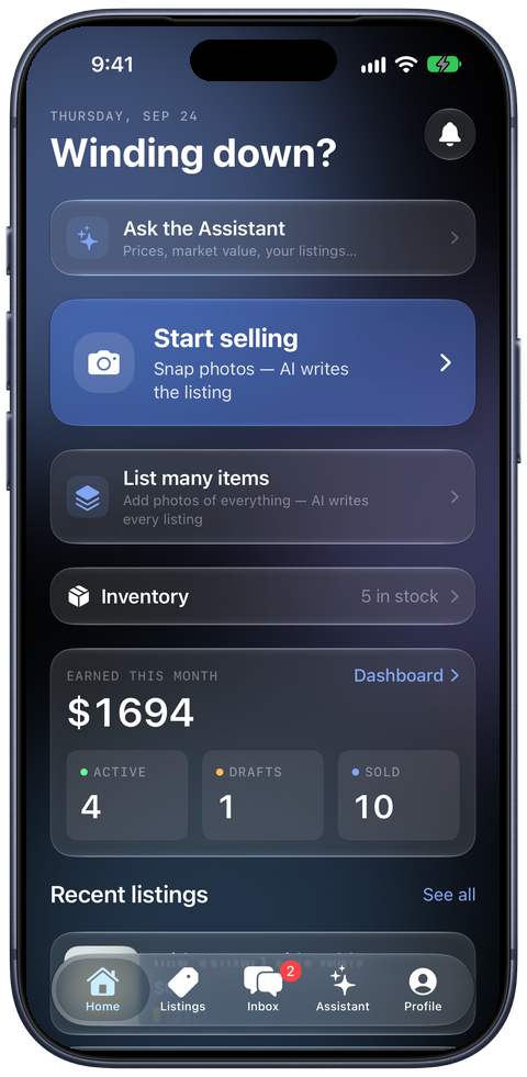 ListSync on an iPhone, showing the Home screen