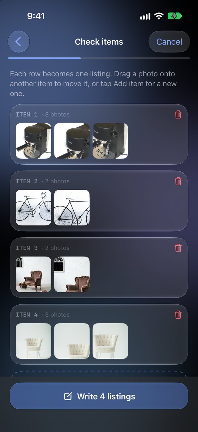 Check items: the photos sorted into four items, three espresso machine photos together